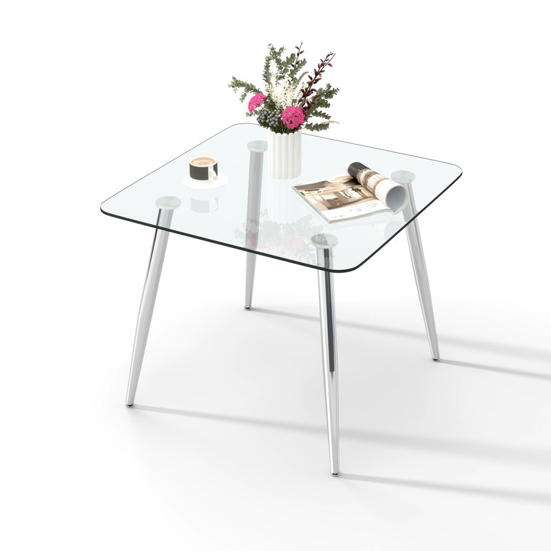 36-Inch Square Tempered Glass Dining Table, Rounded Corners for 2-4 Space-Saving Small Kitchen Table with Heavy-Duty Metal Legs Perfect for Dining Room, Apartment