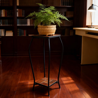 2-Tier 30-Inch Tall Plant Stand With Vibrant Mixed Slate Top For Indoor And Outdoor Use, Adjustable Leveling Feet For Stability On Any Surface