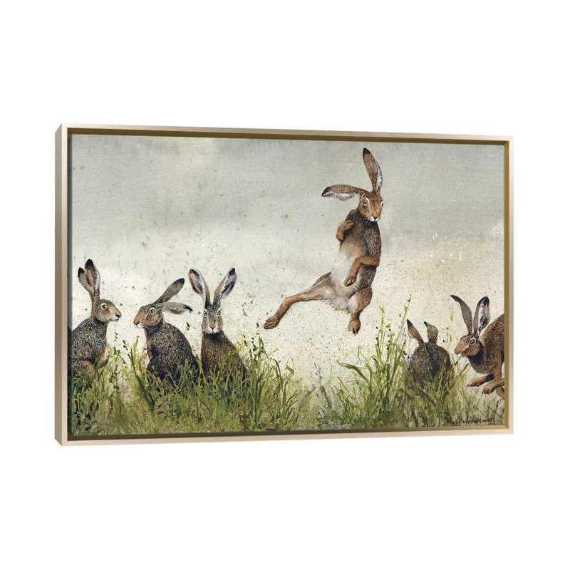 «Hijinx» par Maggie Vandewalle - impression d'art graphique, H 18 po x l 26 po x P 1,5 po, Encadrement champagne