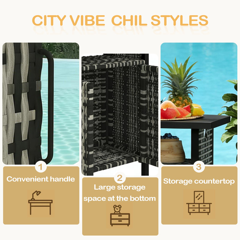 Coffee Table,Outdoor Towel Storage Cabinet Organizer,Outdoor Bar Table, Black/Beige
