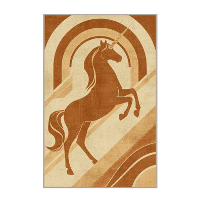Soft Plush Ahmad Unicorn Art Deco Arc Area Rug in Brown – Beige Binding