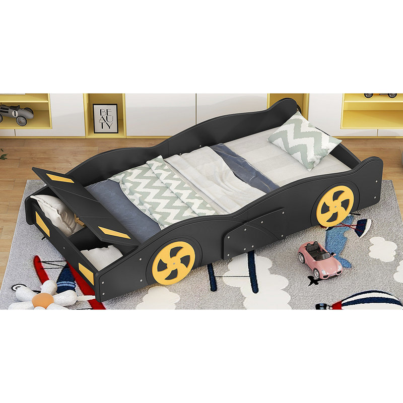 Lit plateforme avec roulettes et rangement Race, Lit simple, Noir