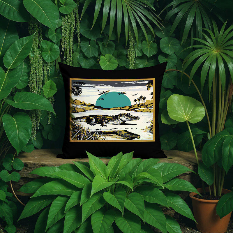 Shimo Alligator Reversible Indoor/Outdoor Square Pillow, Square 17", Black