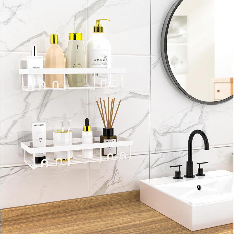 Shower Caddy Shelf Organiser 2 Pack, No Drill Shower Shelves,Self Adhesive Bathroom Storage, White