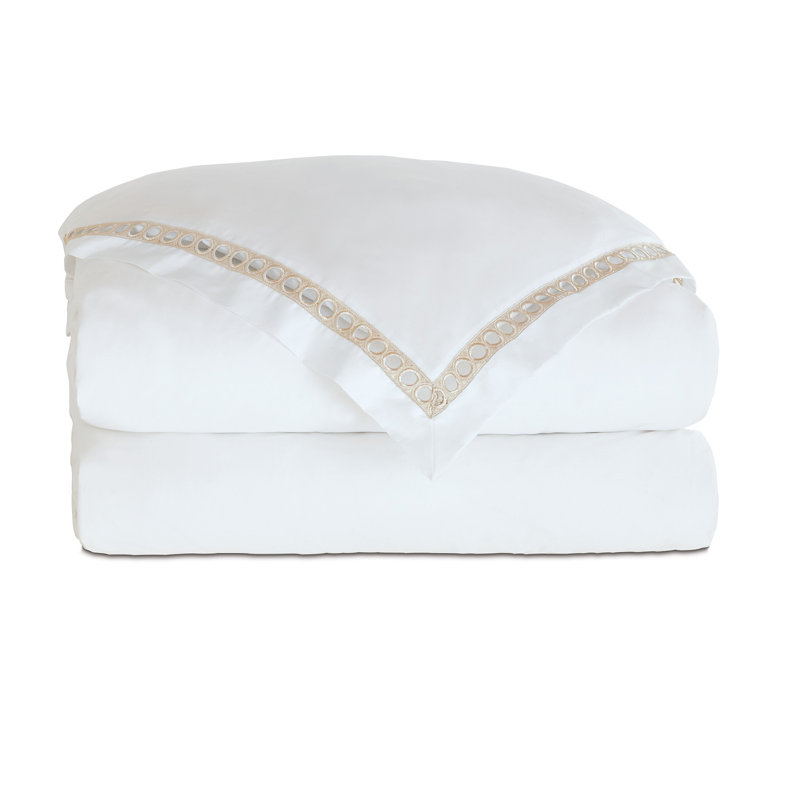 Celine Sateen Duvet Cover, Twin Duvet Cover, White/Champagne