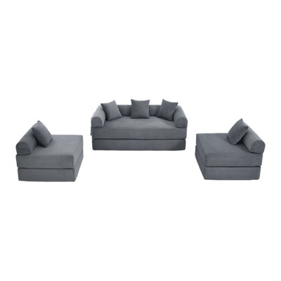Boneless 6-in-1 Convertible Corduroy Floor Sofa,Multi-Position Folding Couch with Storage Pockets and Pillows