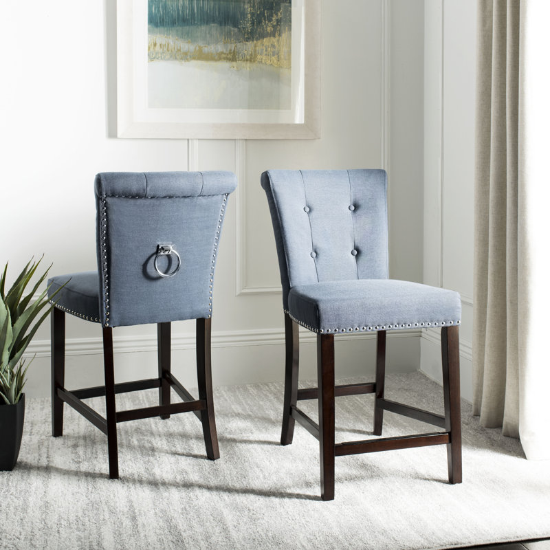 Landes Upholstered Counter Stool, Navy, Counter Stool (26" Seat Height)