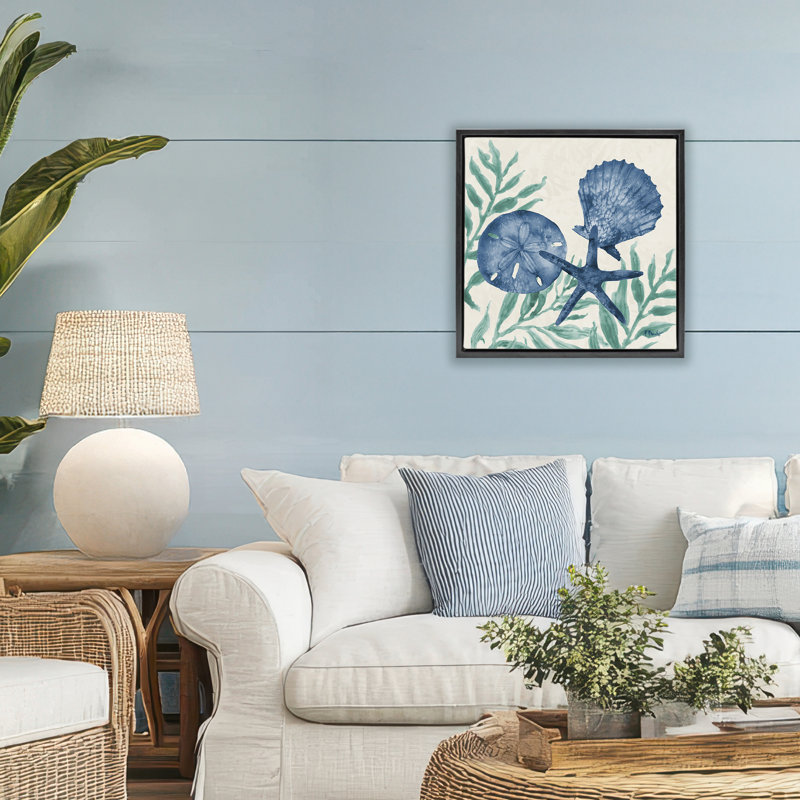 Cadre flottant maritime Tampico Shells, design par Paul Brent, Cadre flottant noir de jais, H 18 po x l 18 po