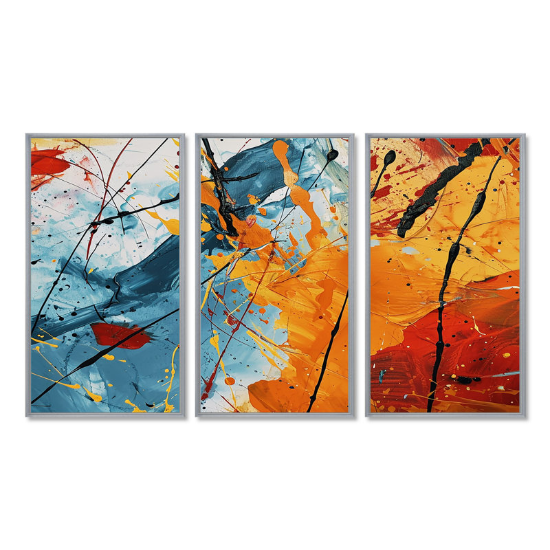 Corderro - Ensemble de salon abstrait art mural, Encadrement argenté, H 40 po x l 60 po x P 1 po