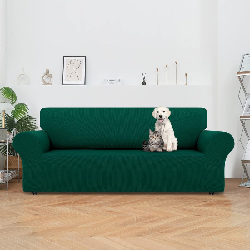 Housse pour canapé à coussins en T, Polyester vert foncé, H 40 po x l 110 po x P 40 po