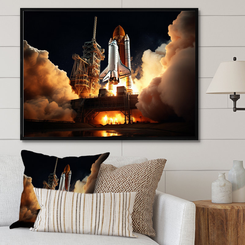 Space Shuttle Captivating Night Launch II - Space Shuttle Canvas Art Print, H 30 po x l 40 po x P 1,5 po, Cadre flottant noir