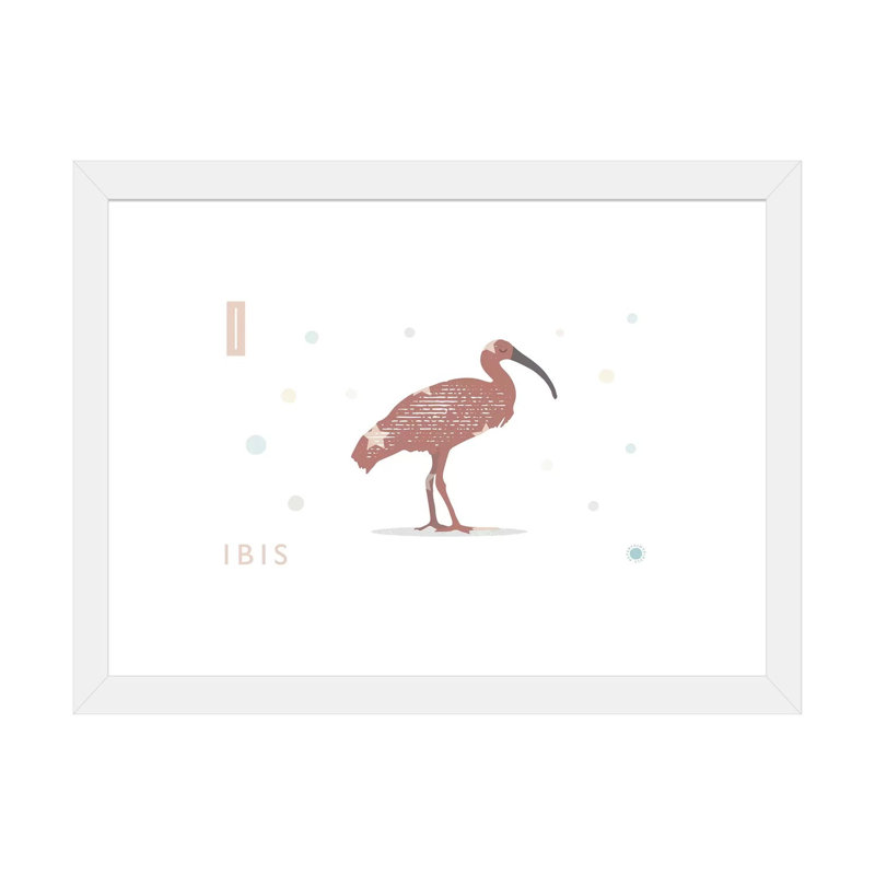 Ibis - impression d'art graphique, H 24 po x l 32 po x P 1 po, Blanc, Papier encadré blanc