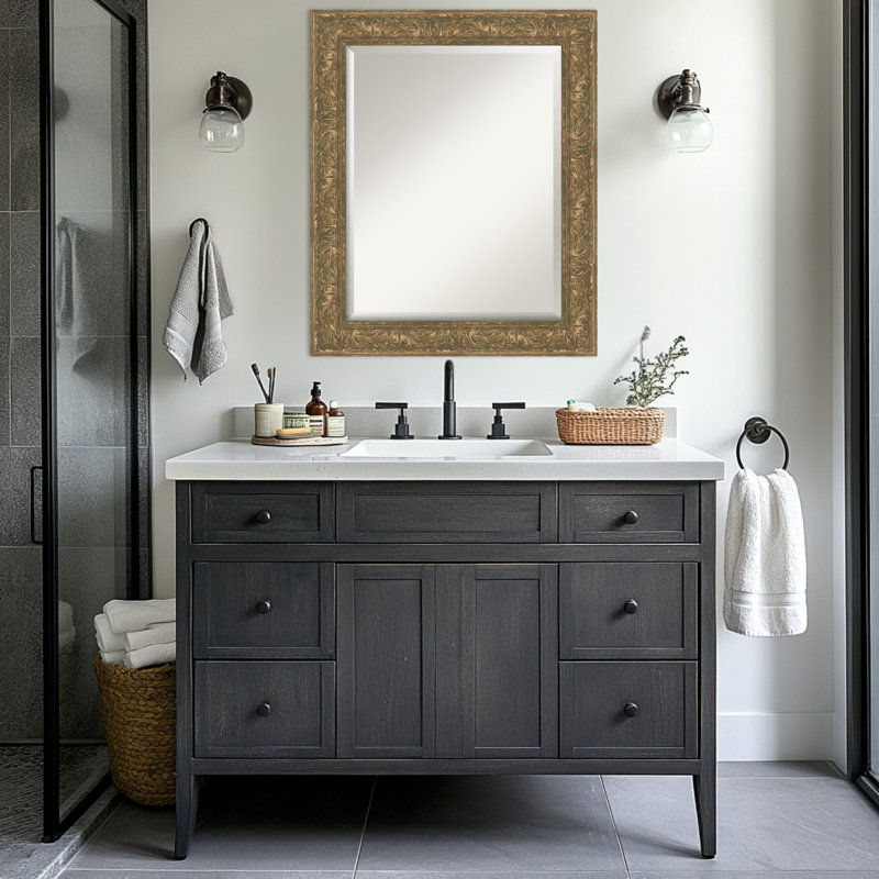 Miroir mural de salle de bain Luxe Bronze, 28,75 po x 34,75 po, Bronze doré