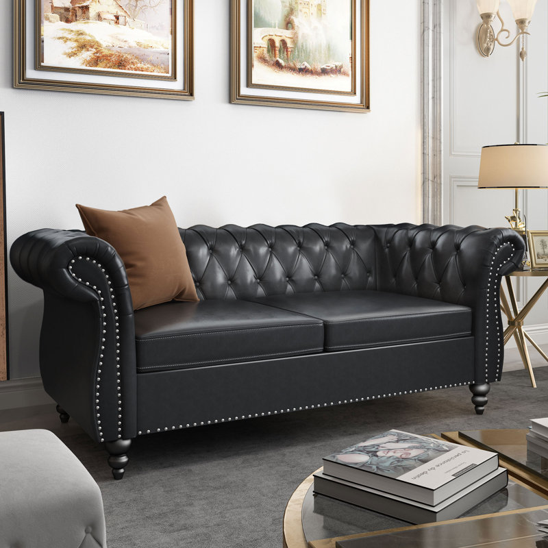 62'' Faux Leather Loveseat, Black