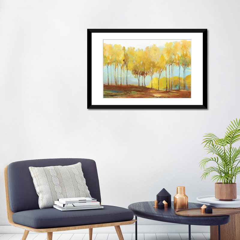 «Yellow Trees», reproduction sur toile, Papier beaux-arts encadré noir, Blanc, H 24 po x l 32 po x P 1 po