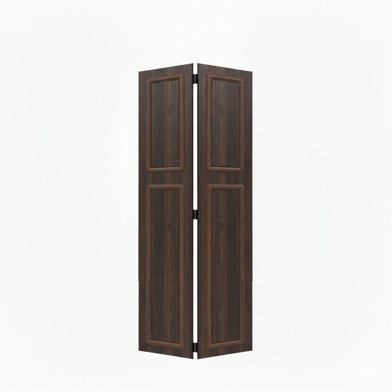 18 Series 76 po x 78 po Porte pliante en panneau de fibres à densité moyenne à 2 panneaux de 3/4 couleur noyer avec quincaillerie 3/4 po