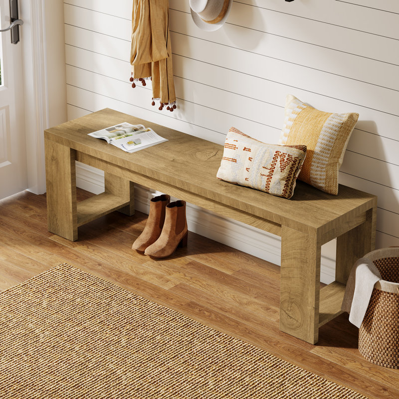 Modern Farmhouse Entryway Bench with Shoe Storage, Rustic Brown Wooden Bench for Hallway or Bedroom