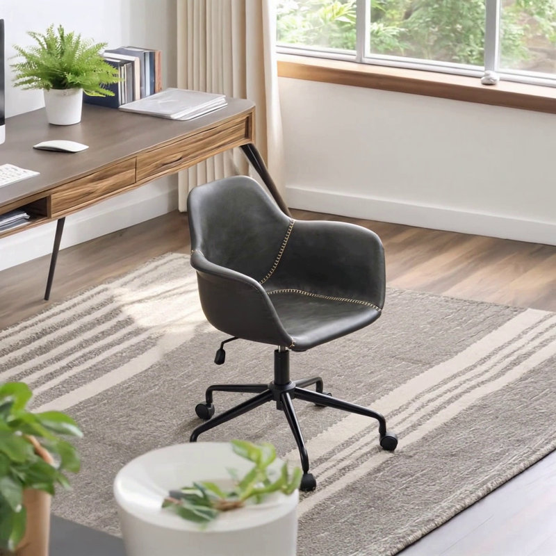 Chaise de bureau moderne Mid-Century, Similicuir noir