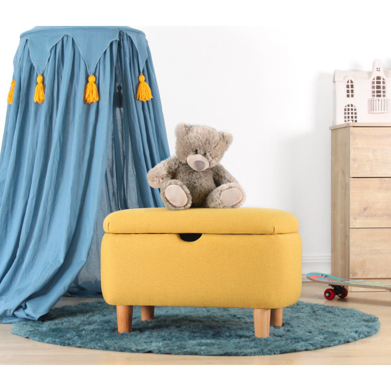 Élégant pouf scandinave avec pieds en bois, jaune, 24,0 x 15,7 x 14,6 pouces | Housse 50% coton / 50% velours, 35 éponges orthopédiques, 2,4 pouces d'épaisseur | Parfait pour les salons modernes et les espaces confortables