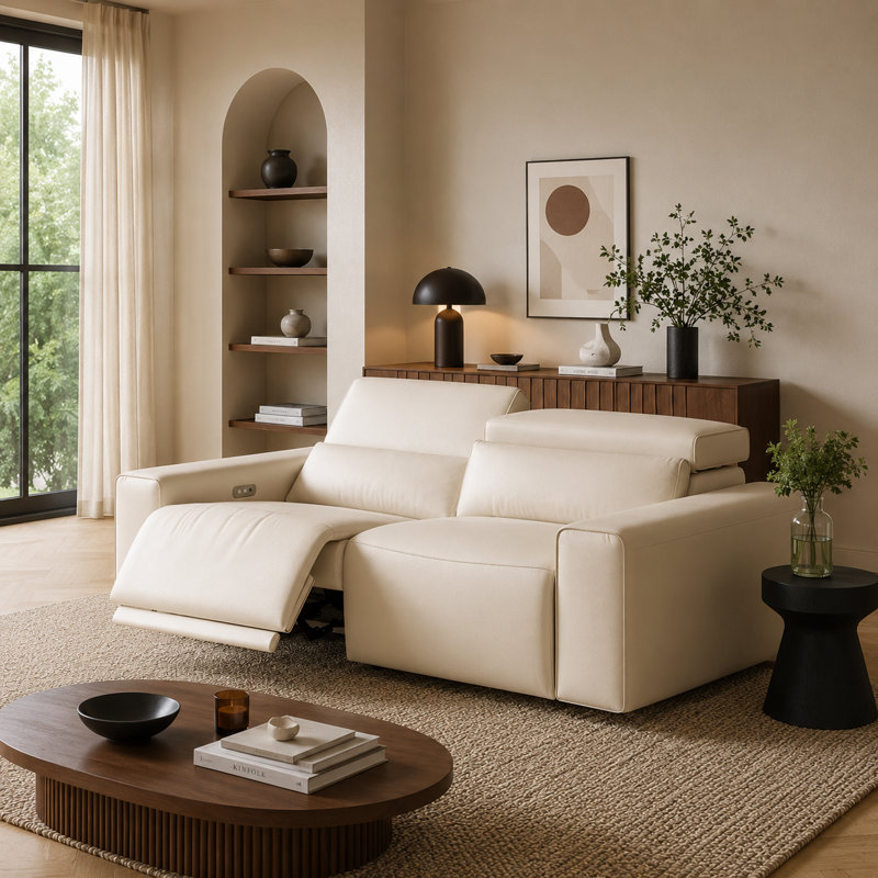 Canapé inclinable électrique Benjamin, 28.5" H x 77" W x 40.5" D, Beige
