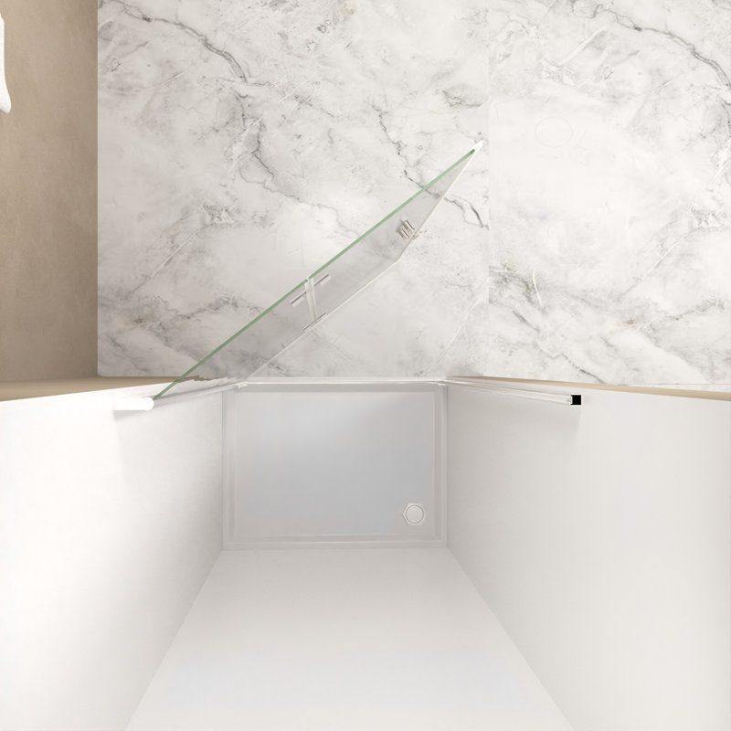 Porte de douche 30 po x 72 po avec cadre en aluminium, verre trempé de 1/4 po de 6 mm, peu encombrant, film d'aspect moderne et imperméable