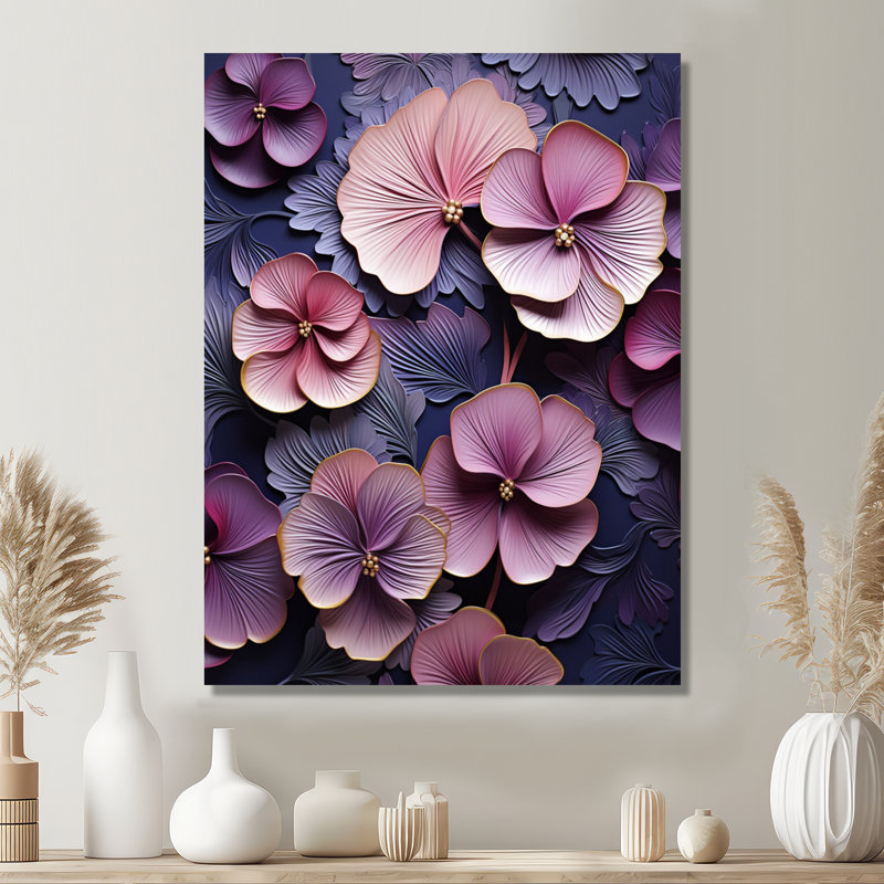 Rétro fleurs violettes - art mural violet, H 20 po x l 12 po x P 1 po, Toile tendue
