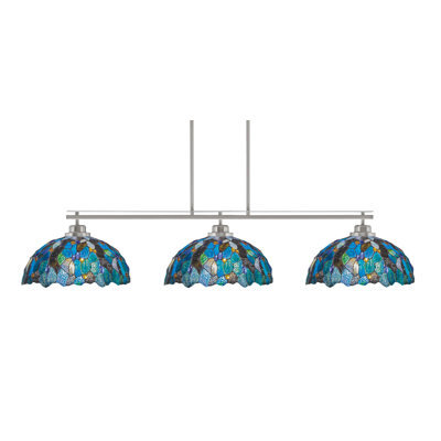 Odyssey 3 Light Bar Round Fitter Shown In Brushed Nickel Finish With 16" Blue Mosaic Art Glass