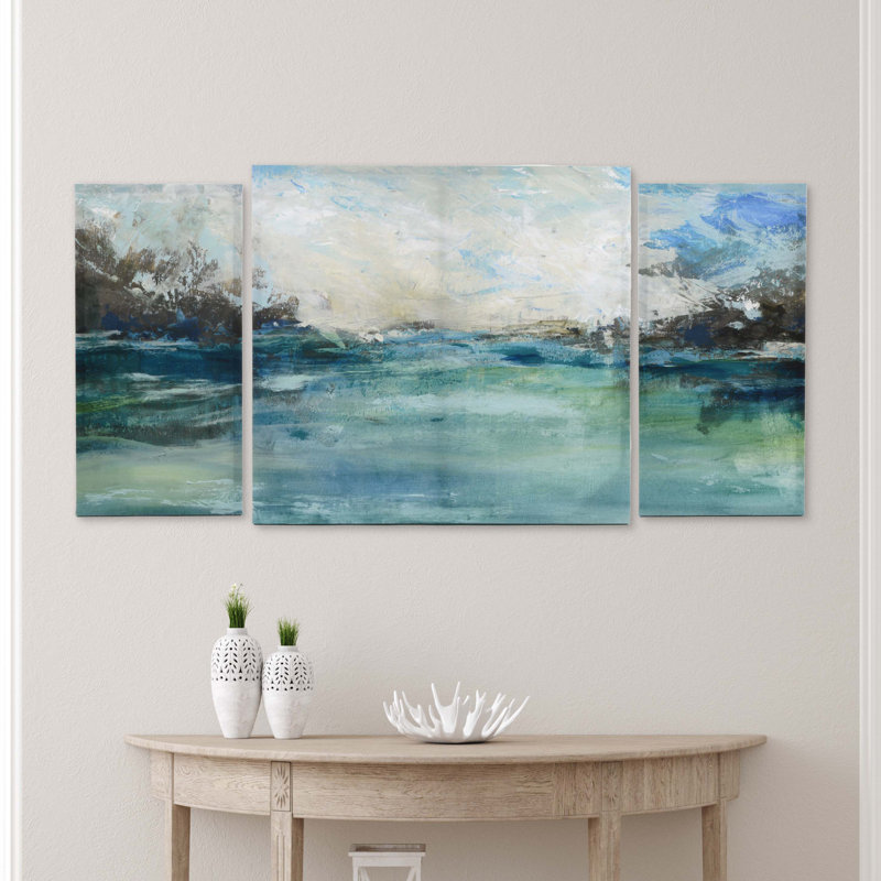 «Wild Sea», art mural 3 pièces, paysage marin bleu et vert