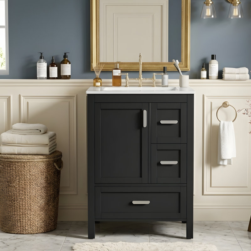 Meuble-lavabo moderne de 24 po, Noir