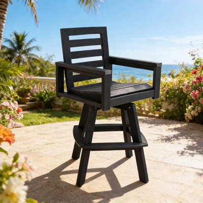 Outdoor Swivel Bar Stools, Carbon HDPE High-Density Polyethylene Patio Bar Chair with 360° Swivel & Ladderback, All-Weather Bar Height Stool for Deck, Porch, Poolside, Hot-Embossed Wood Grain