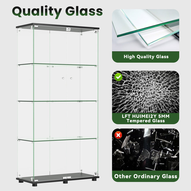 Versatile Glass Display Cabinet With Lock And Multiple Shelves For Various Rooms