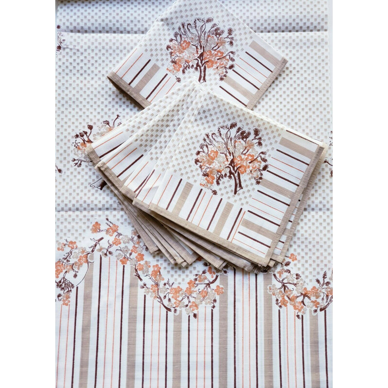 Printed Round Tablecloth 6pcs napkin square set, Orange