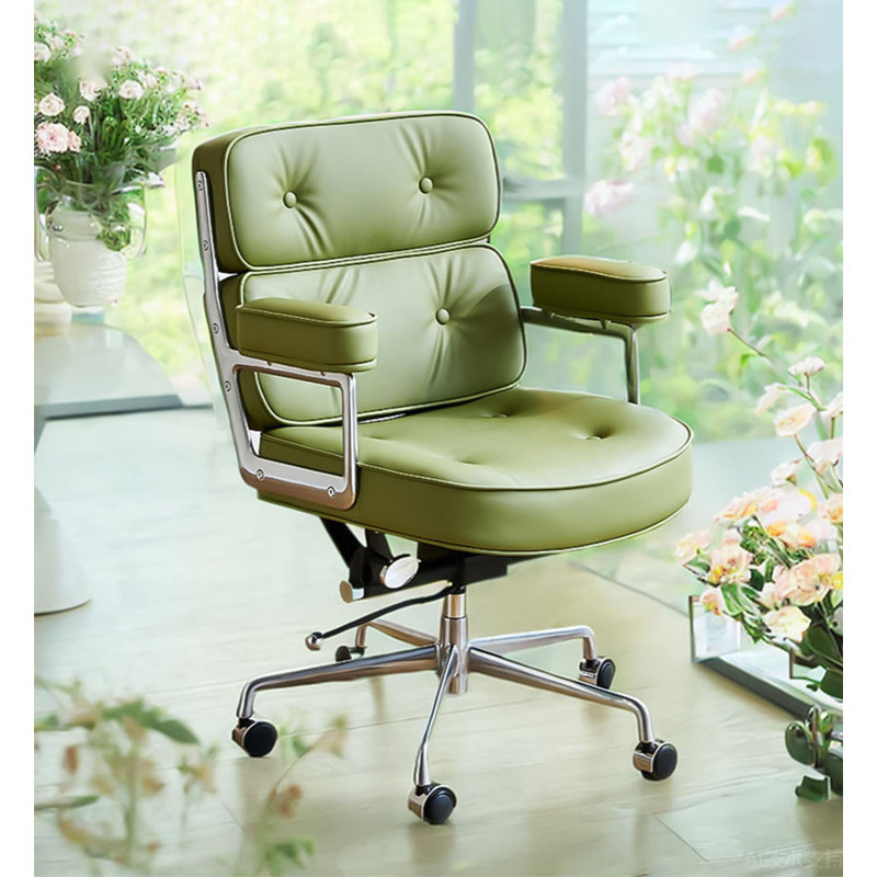 Minimalist Cowhide & Aluminum Alloy Swivel Office Chair