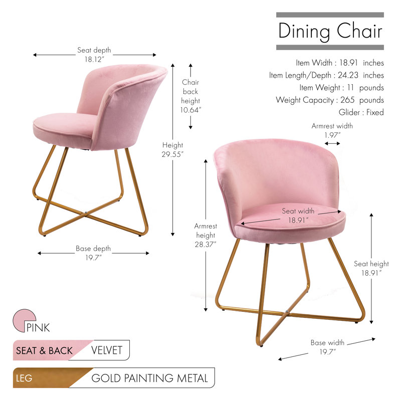 18.91'' H Velvet Upholstered Armchair, Pink, 2