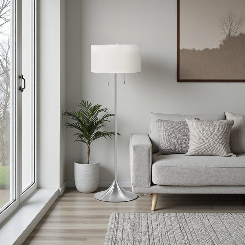 Thomas 61"H Contemporary Style In Silver Metal Ivory/Cream Shade Floor Lamp
