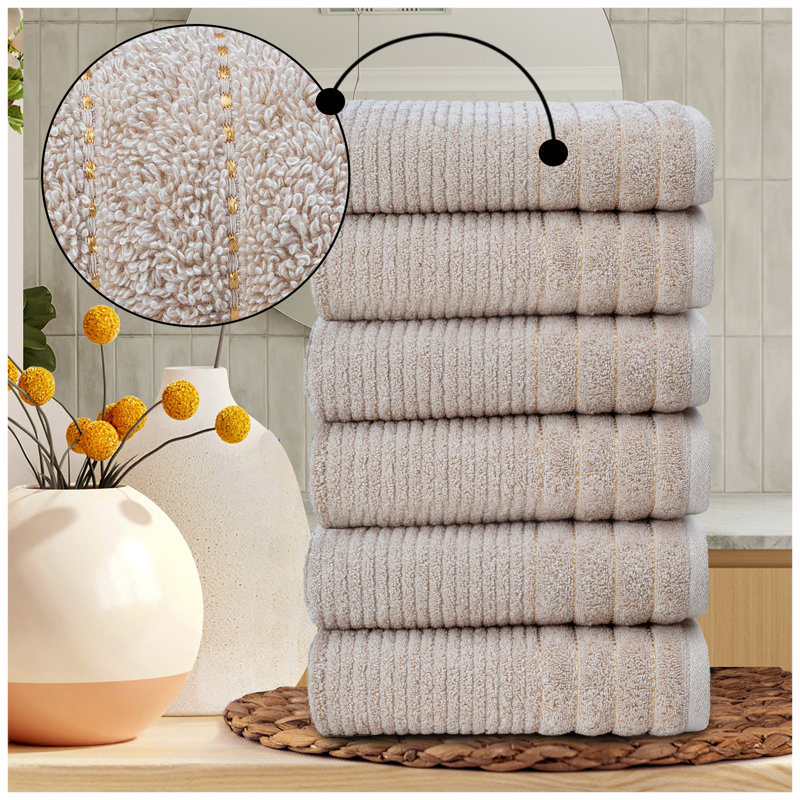 6 Pack Premium Ribbed Cotton Towels, Everyday Comfort Hand, Bath Towels & Sheet, Soft Feel, Quick Dry & Highly Absorbent