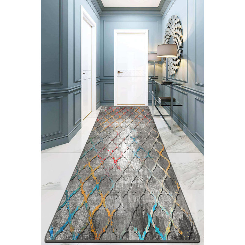 Non-Slip Hall Carpet (3.3 x 9.8 ft), 100% Polyester, 10 mm Pile Height, Antibacterial, Machine Washable | Durable Dot Base, 2.1 lbs/sq yd | Perfect for High-Traffic Areas, Easy Care & Stylish Design