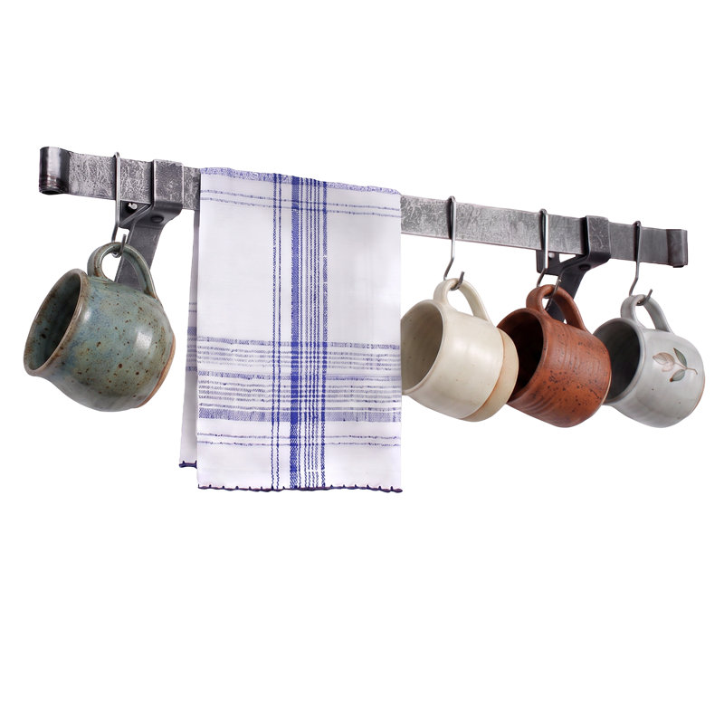 Premier Handcrafted Wall Mounted Pot Rack, 2" H x 36" W x 25" D, Hammered Steel