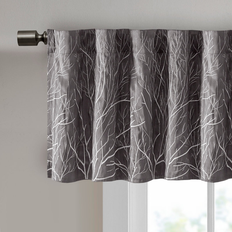 Faux Silk Embroidered Window Valance 50x18", Gray