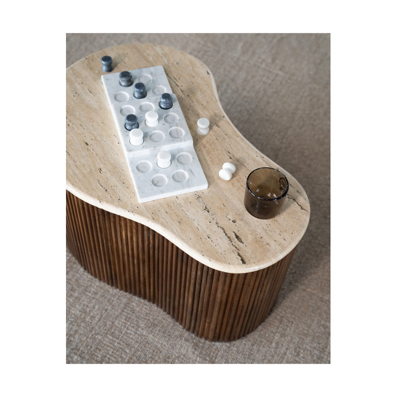 Mari Stone Coffee Table, 15" H x 28" L x 19" W