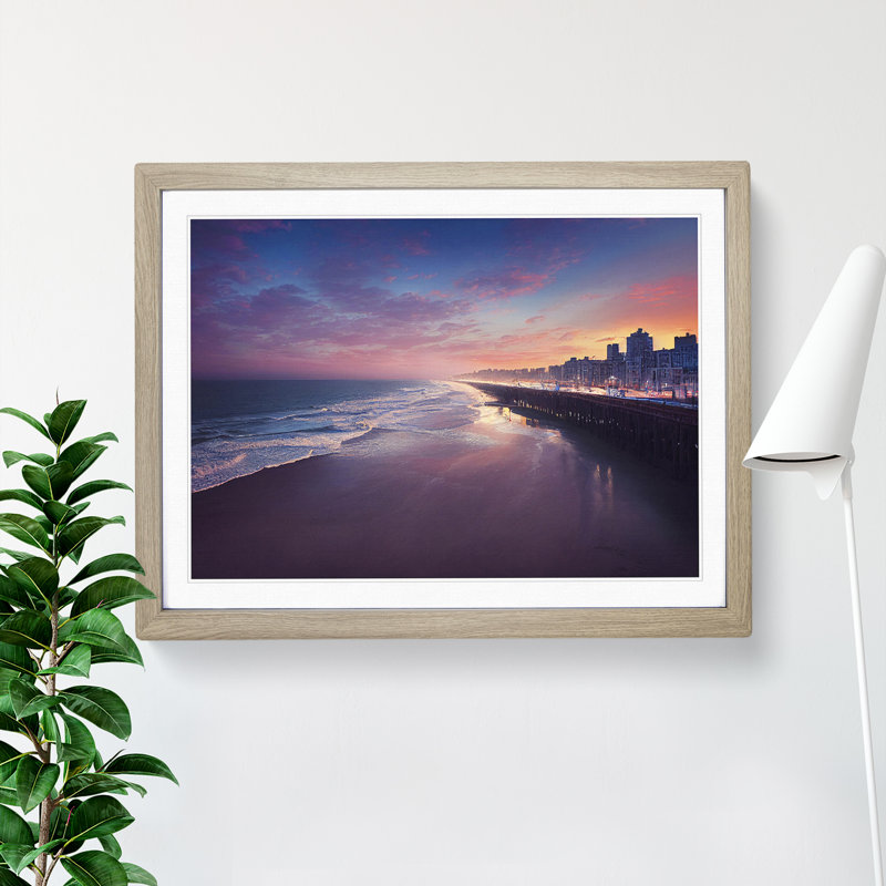 Beach Pier Framed Print, 34cm H x 46cm W x 2cm D, Oak