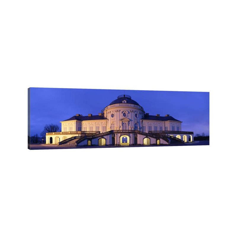 Castle Solitude Lit Up At Night, Stuttgart, Baden-Wurttemberg, Germany - Wrapped Canvas Panoramic Print