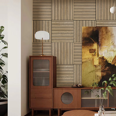 23.6" x 23.6" Genuine Wood Veneer Acoustic DIY Wall Panels 3D Slat Decorative Soundproof(Set of 4)