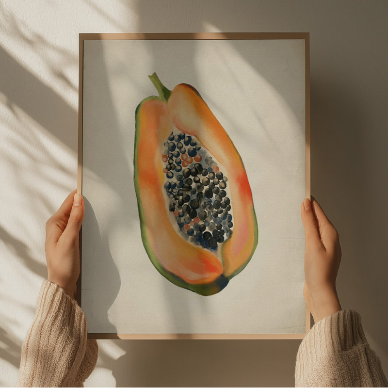 Vibrant Papaya Half by Josie George — Still Life Wall Art, 40 × 60, Framed Print, Brown