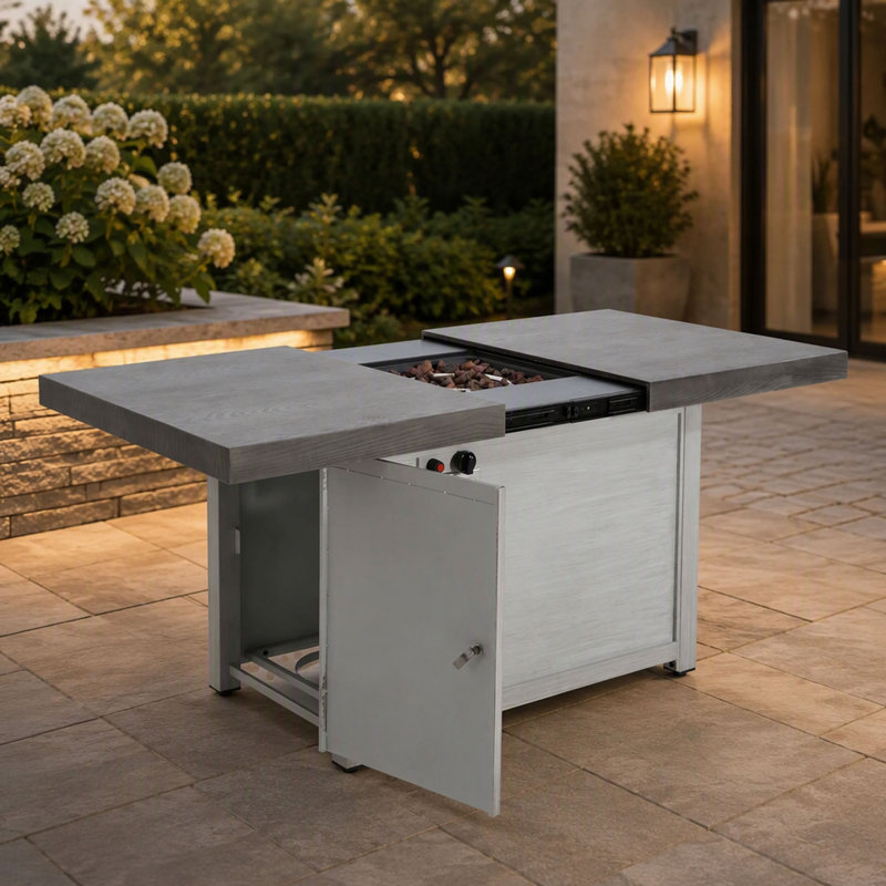 Extendable Rectangle Aluminum Alloy Fire Pit Table, 50,000Btu