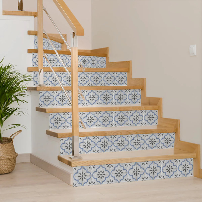 8'' W x 8'' L Vinyl Peel and Stick Field Tile, Blue/Light Gray
