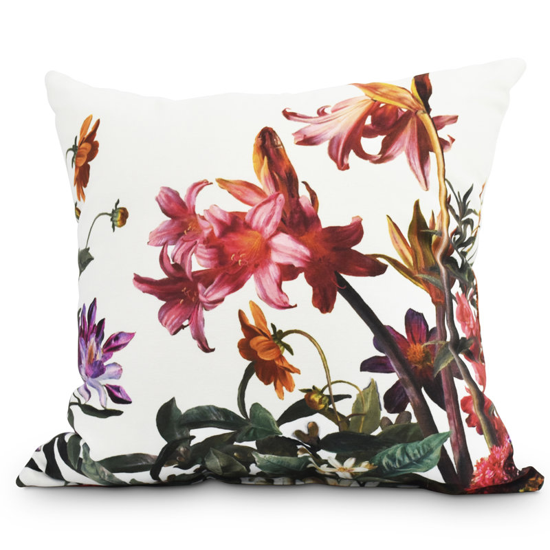 Housse et insert de coussin extérieur carré Fickle Florals, 20 po x 20 po, Blanc
