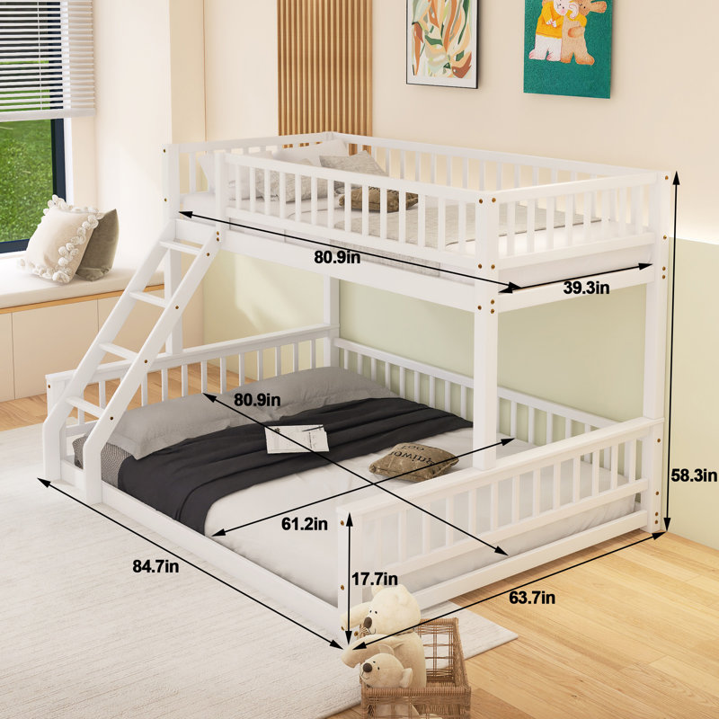 Bunk Bed With Ladder And Guardrails, Twin XL Over Queen, White