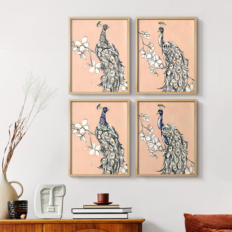 «Peacock I», ensemble de 4 encadrées, Naturel, H 28 po x l 22 po