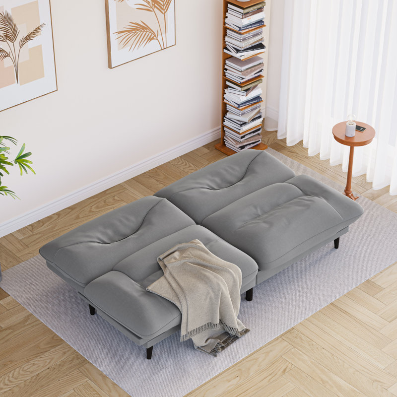 65” Futon multi-person sofa that can be converted into bed with adjustable back and ends, Light Gray Linen